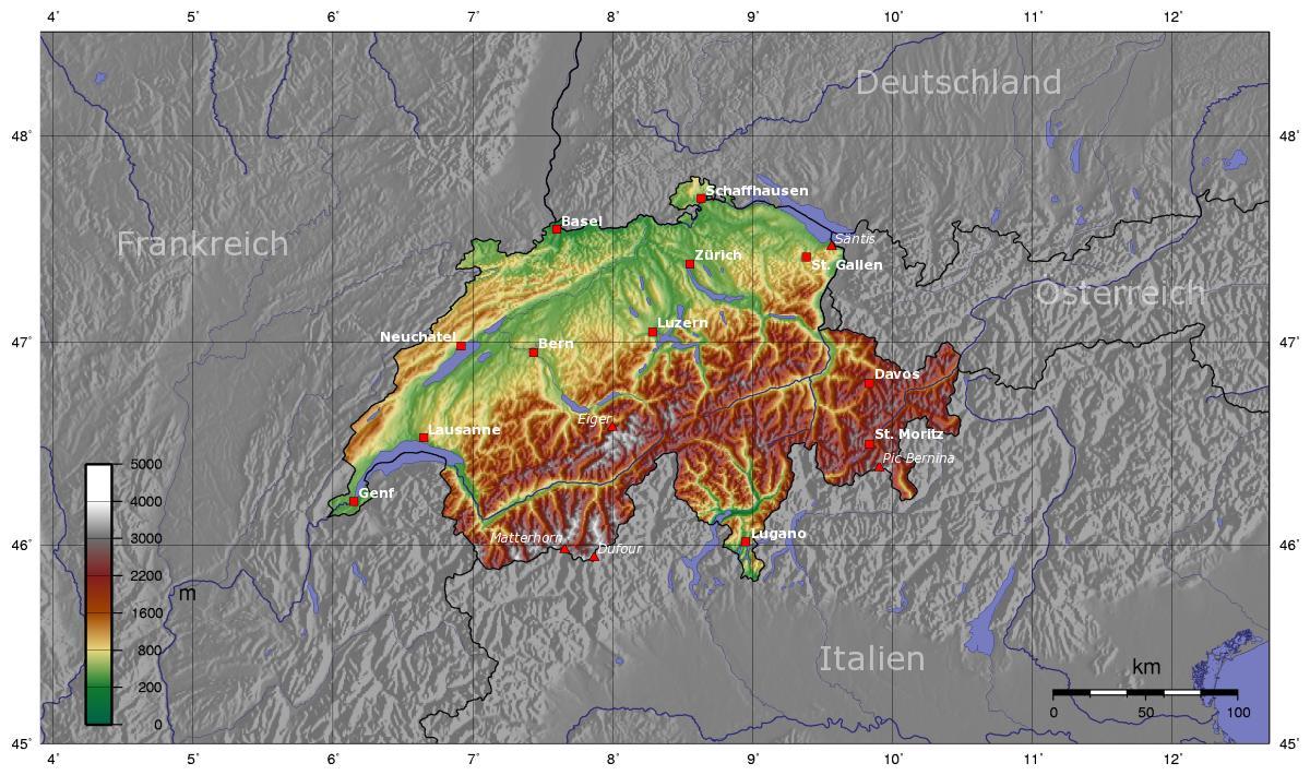 peta ketinggian switzerland