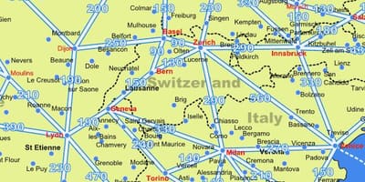 Peta switzerland peta dengan jarak